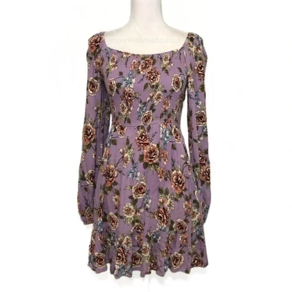 NWOT Xhilaration Lilac Purple Floral Smocked Dress - Picture 5 of 15